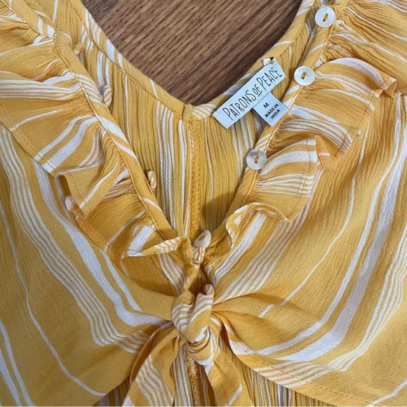 Patrons of Peace Split Knot Cut-out Front Jumpsuit Yellow & White Stripe Sz-M - Picture 2 of 8